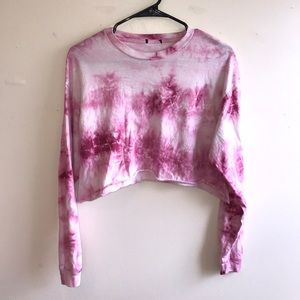 Pink Tie-Dye Long Sleeve Cropped Tee
